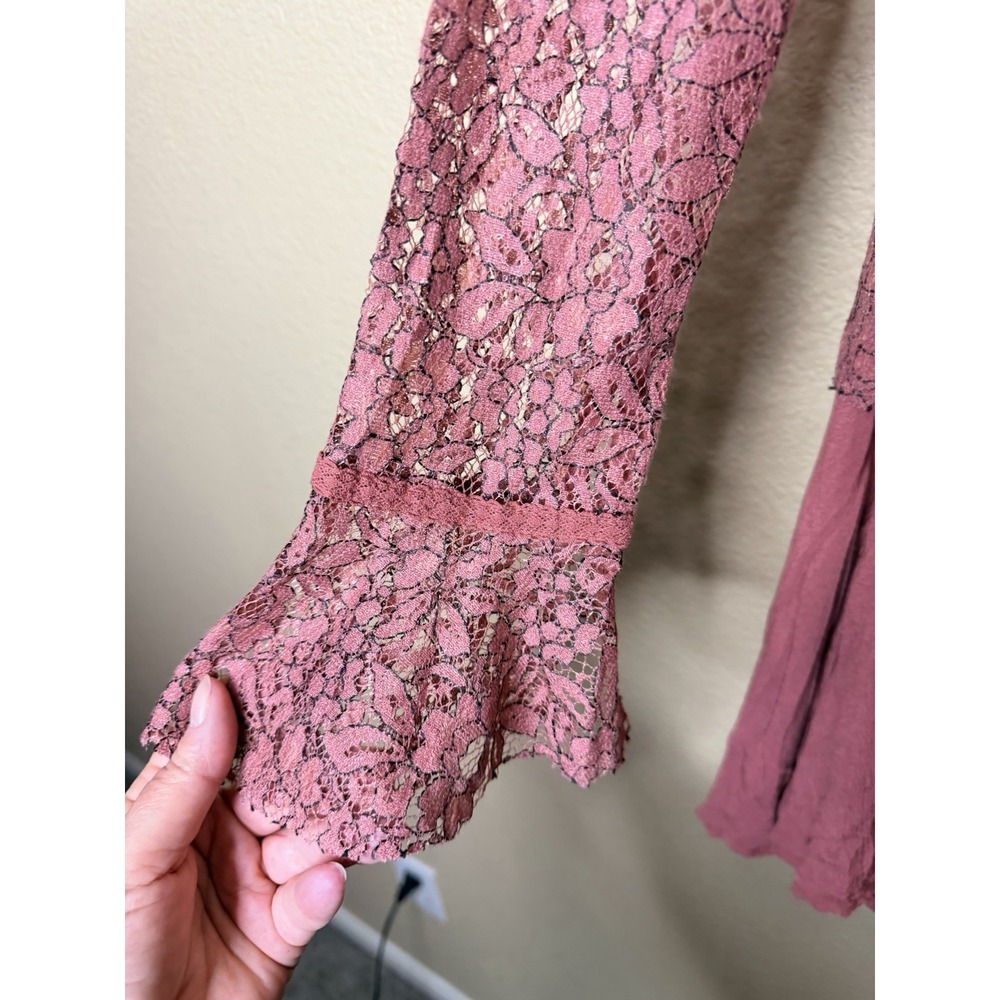 NWT'S Free People Tell Tale Lace Tunic Mini Dress Dusty Mauve Pink - Picture 4 of 11